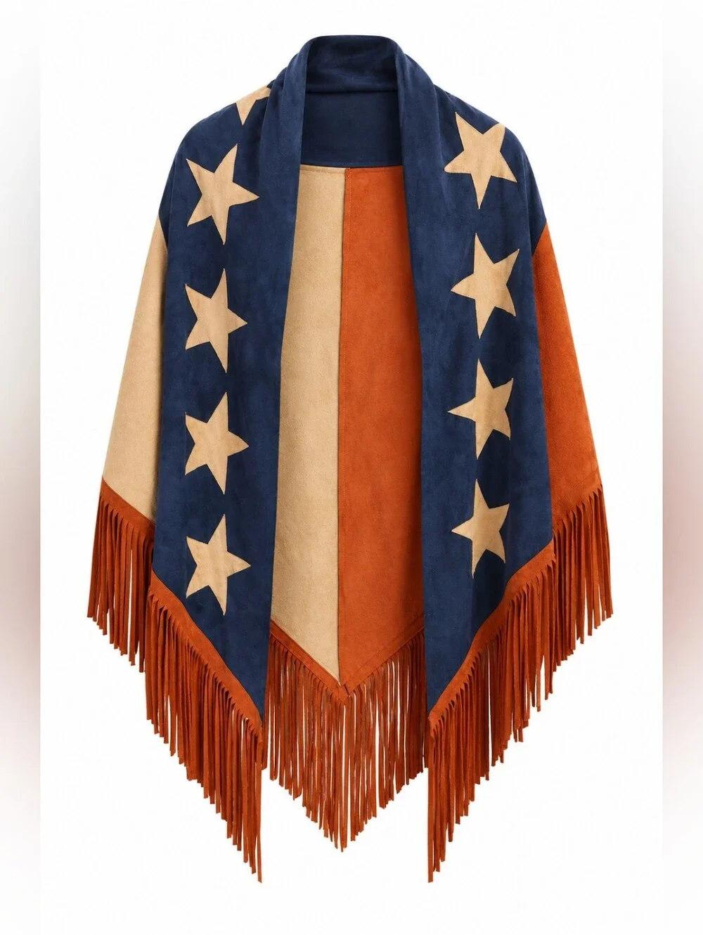 Do Everything In Love Americana Fringe Shawl, Faux Suede Western Wrap, OS
